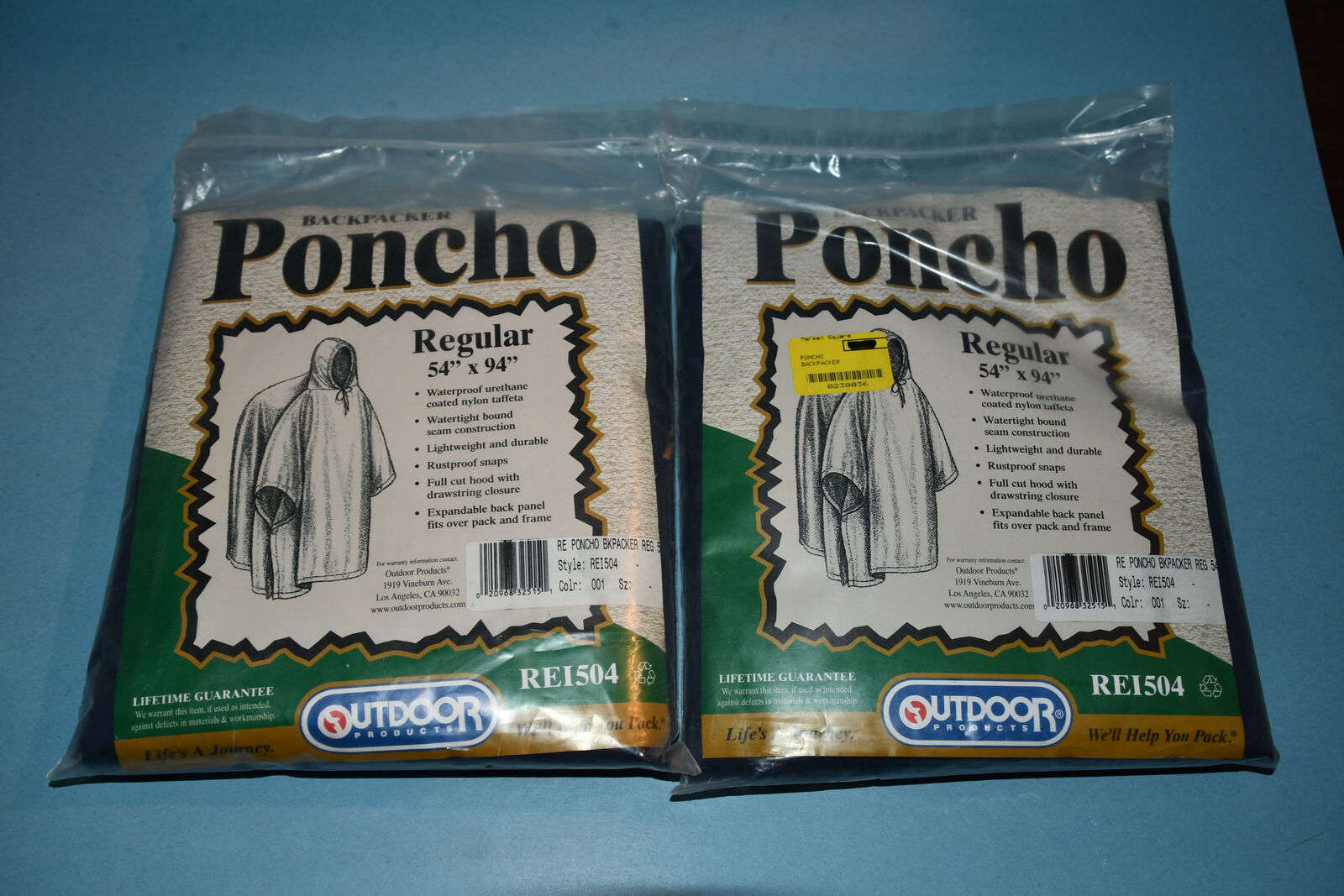 Lot of 2 NEW Backpacker Outdoor Ponchos - Regular 54" x 94"