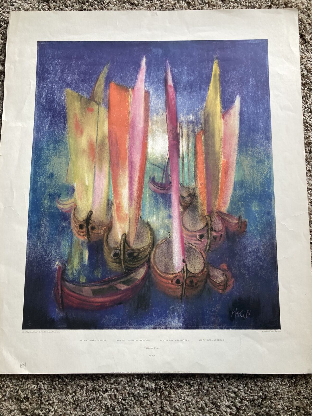 "Sailing the Mediterranean" Waiter von Wecus - Lithograph Print  - The colors are incredible!