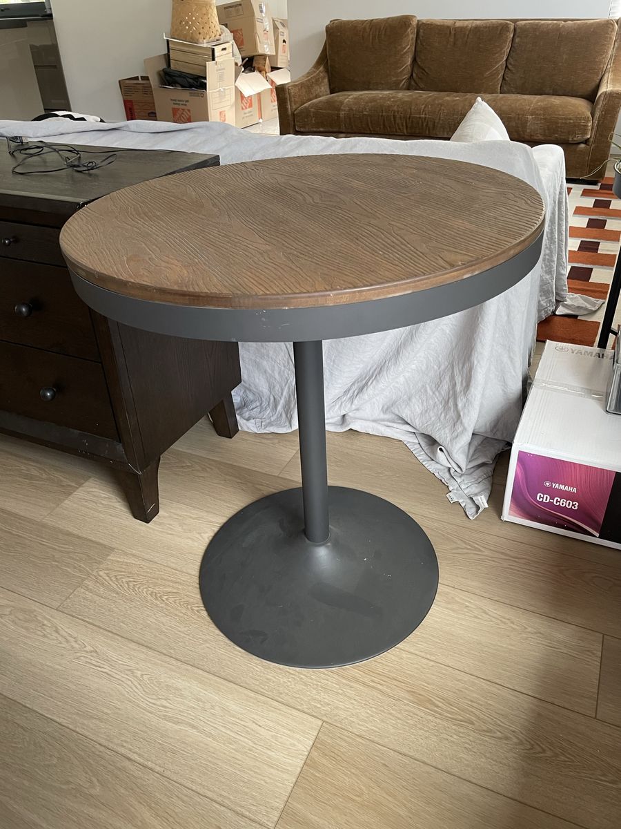 Wood Top Pedestal Table with Metal Base - Cafe / Accent Table