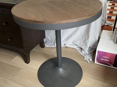 Wood Top Pedestal Table with Metal Base - Cafe / Accent Table