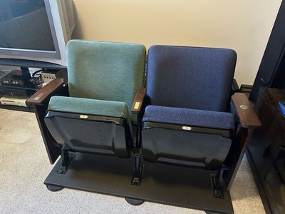 Epic Movie Theater Seats (2) for man cave, game room, or home theater - mounted to solid wood board