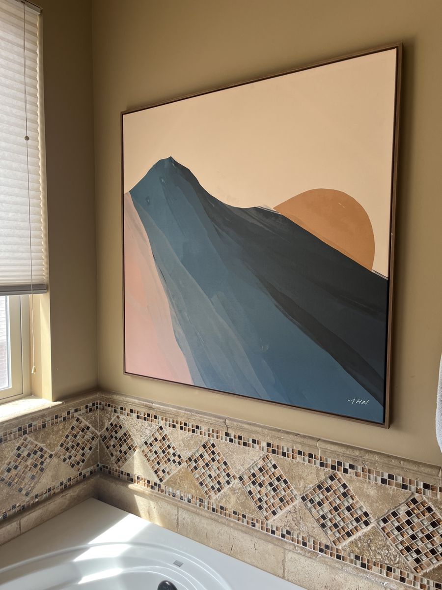 Large Framed Abstract Mountain Landscape Wall Art Print