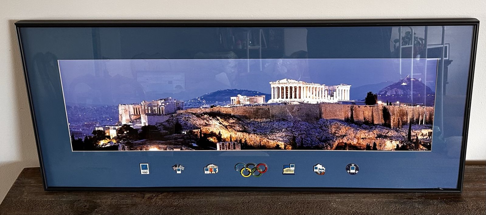 Athens 2004 Olympic Acropolis Framed Display with Olympic Pins – 39” Collectible Wall Art