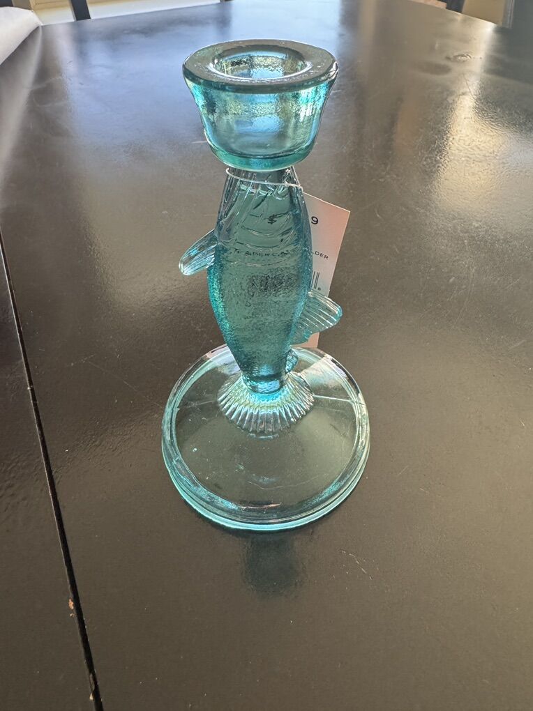 NIB Pressed Glass Fish Candlestick Holder 7