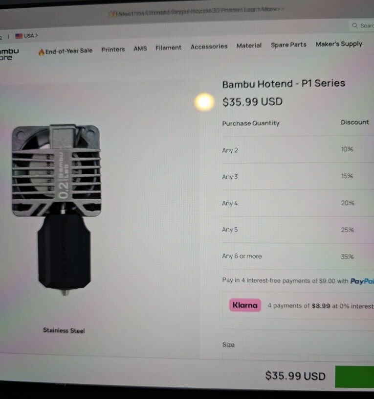 NIB BAMBU LAB 2MM SS COMPLETE HOTEND