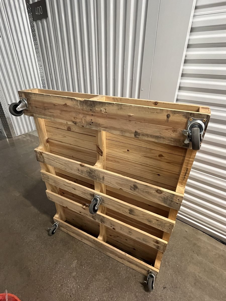 Wooden Pallet Cart with Casters - Industrial Style Movable Storage/Display Unit