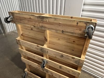 Wooden Pallet Cart with Casters - Industrial Style Movable Storage/Display Unit