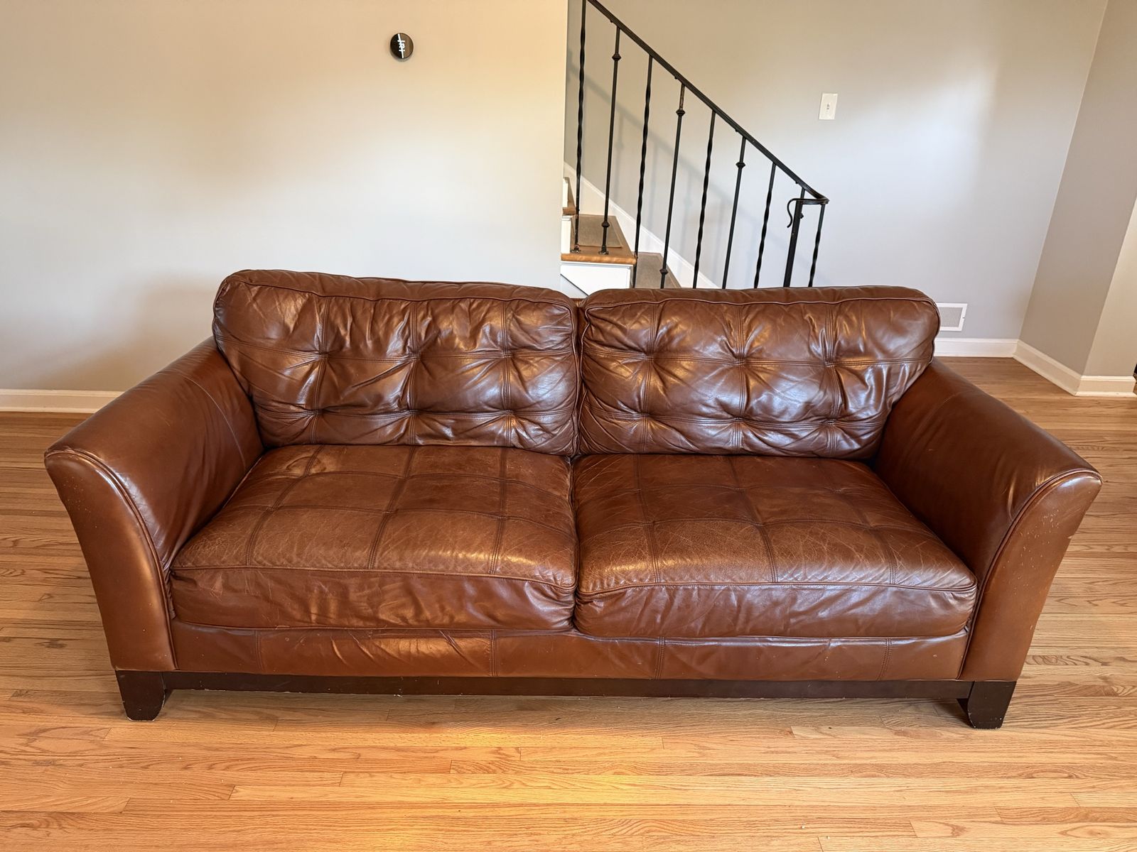 Brown Leather Sofa Couch with Tufted Back