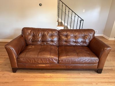Brown Leather Sofa Couch with Tufted Back