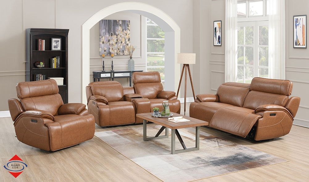 BRAND NEW! Full Power Adjust Caramel Sofa Loveseat