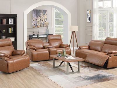 BRAND NEW! Full Power Adjust Caramel Sofa Loveseat