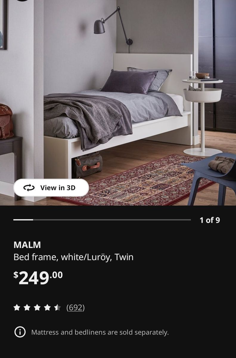 IKEA MALM Twin Bed Frame White with Mattress