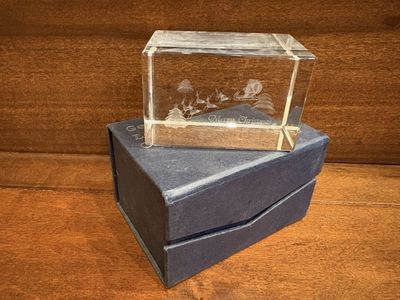 New Lead Crystal Rectangle w/ Santa’s Sleigh Inside