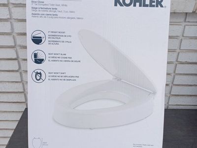 Kohler Hyten 3" Tall Elongated Slow-Close Toilet Seat in White - Won't Slam shut