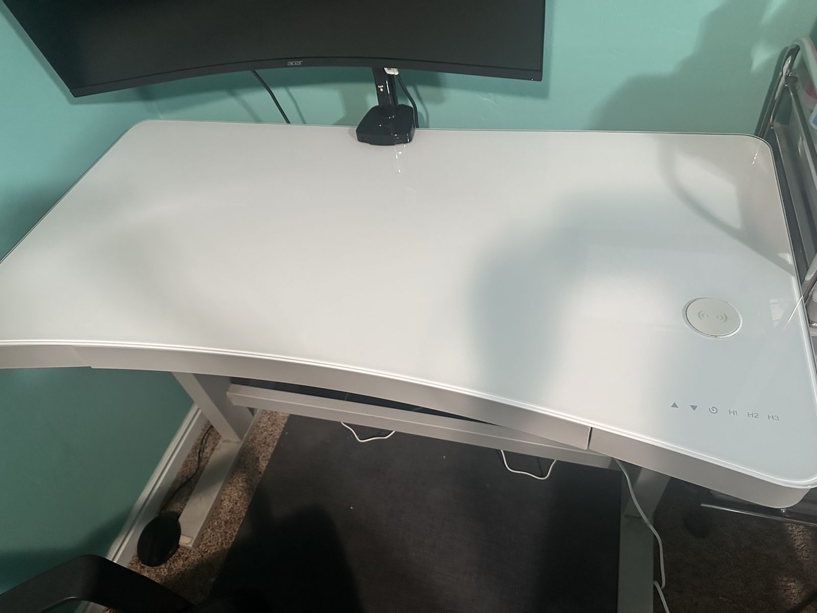 Tresanti White Glass Top Adjustable Height Standing Desk with Wireless Charging