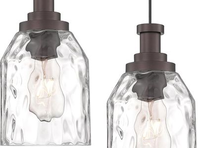 2 Pk, 1-Light Water Ripple Glass Modern Pendant Lights, Oil Rubbed Bronze Finish
