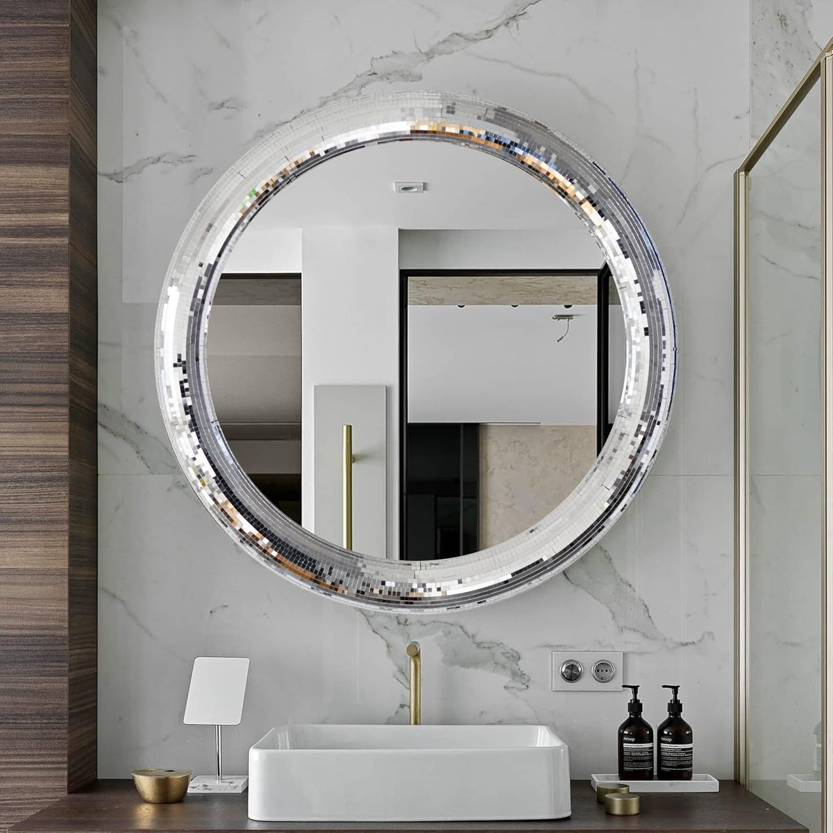 24" Mosaic Mirrored Round Decorative Wall Mirror