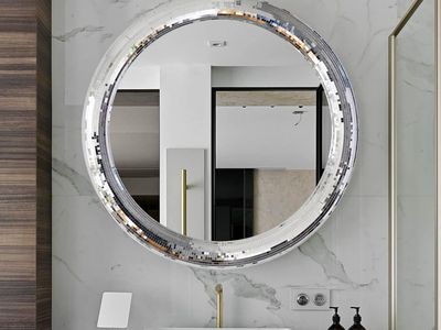 24" Mosaic Mirrored Round Decorative Wall Mirror