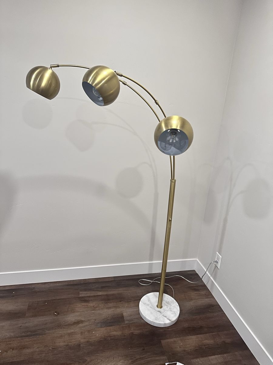 Modern Brass 3-Light Arched Floor Lamp with Marble Base