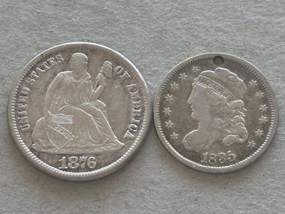 1835 bust half dime, 1876cc seated dime