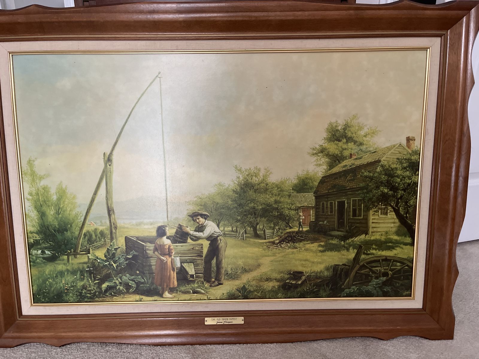 Vintage "The Old Oaken Bucket" Framed Wall Art – 43" x 30"