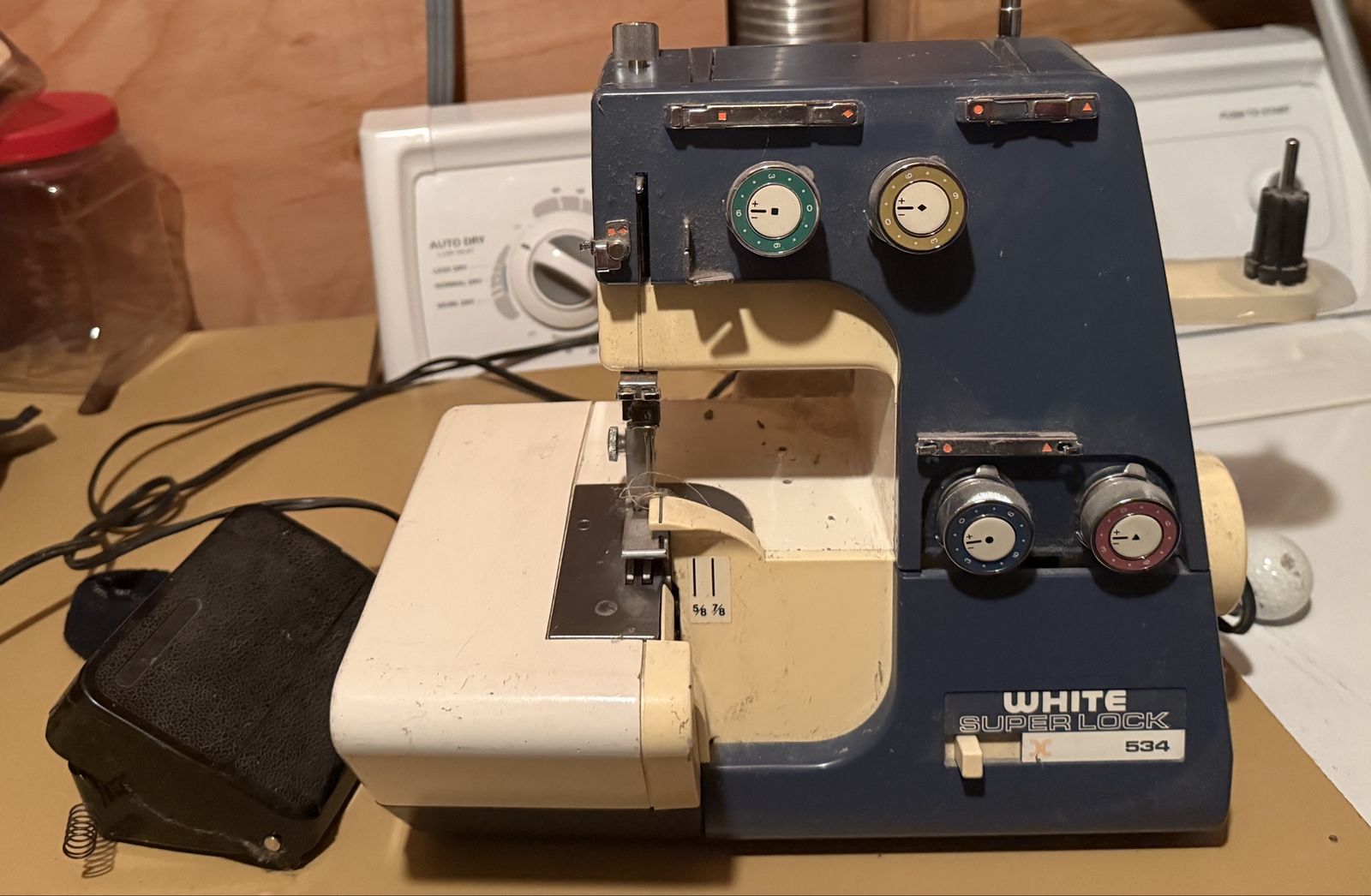 White Super Lock 534 Serger Sewing Machine with Foot Pedal - Used, Good Condition