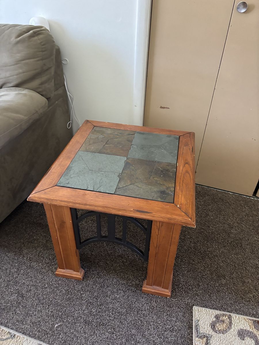 Coffee Table with Stonework Top  and metal detailing