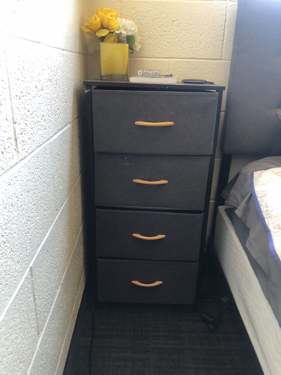 TWO Compact Black 4-Drawer Fabric Nightstands/Dressers