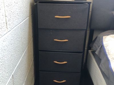 TWO Compact Black 4-Drawer Fabric Nightstands/Dressers