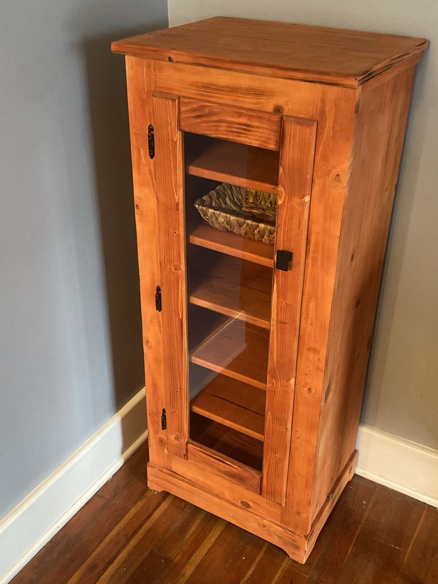 Solid Wood Storage Cabinet with Glass Door and Shelves