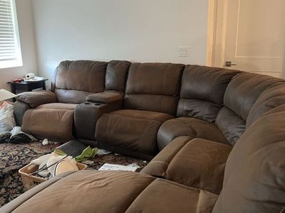 Brown Faux Leather Reclining Sectional Sofa with Center Console