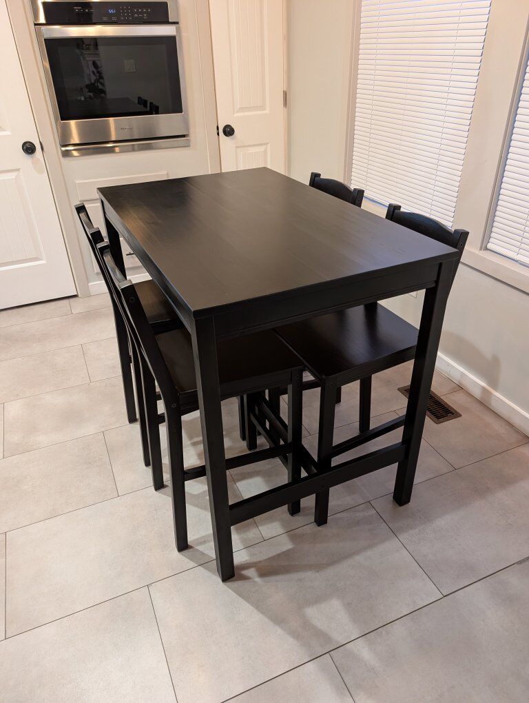 ikea bar height table and chairs black / brown