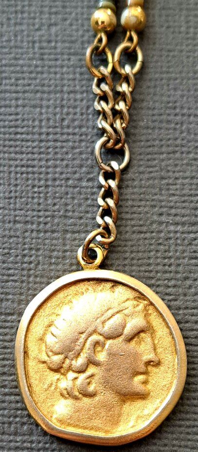 Greek Coin Pendant With Gold Chain Necklace