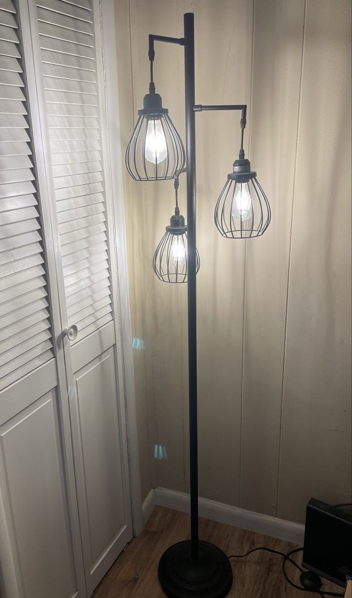 Industrial Style 69" Floor Lamp w/ 3 Edison Bulbs & Step-On Switch, Black Finish