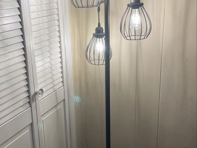 Industrial Style 69" Floor Lamp w/ 3 Edison Bulbs & Step-On Switch, Black Finish