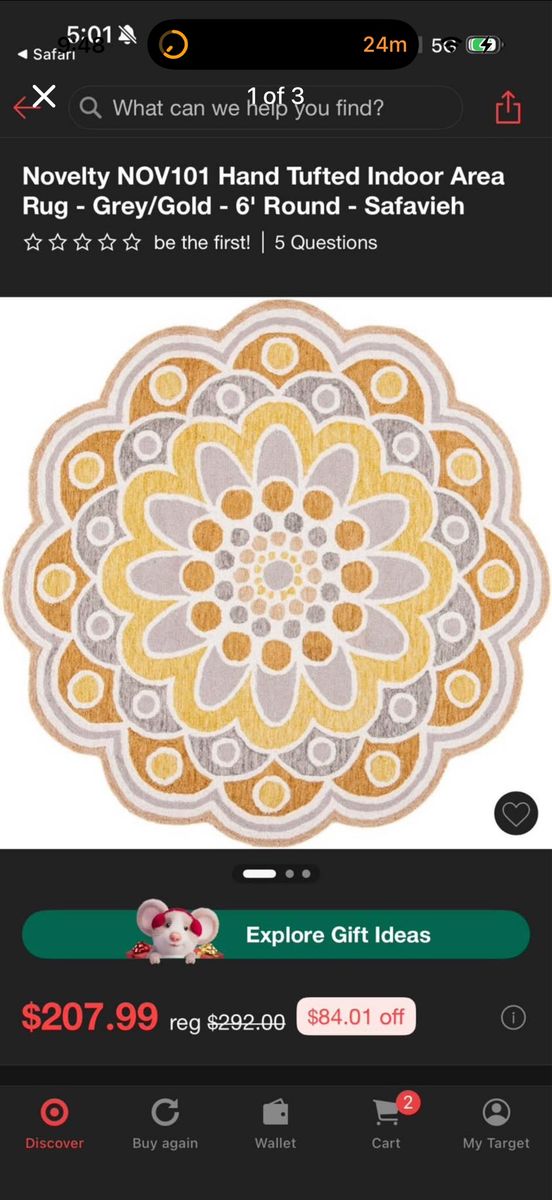 Safavieh Novelty NOV101 Hand Tufted Indoor Area Rug - Grey/Gold, 6' Round