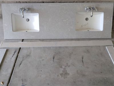 72" Double Sink Marble Vanity Top with Faucets – Excellent Condition
