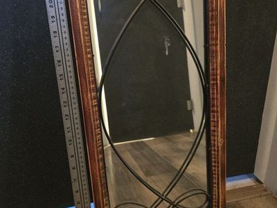Wood Frame Mirror with Black Wrought Iron