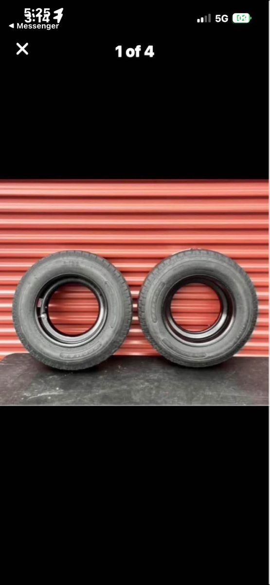 New Set of 2 Zeemax 8-14.5 14 Ply G load Mobile Home Style Trailer Tires Mounted on New Wheels Brand New Never Used 