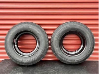 New Set of 2 Zeemax 8-14.5 14 Ply G load Mobile Home Style Trailer Tires Mounted on New Wheels Brand New Never Used