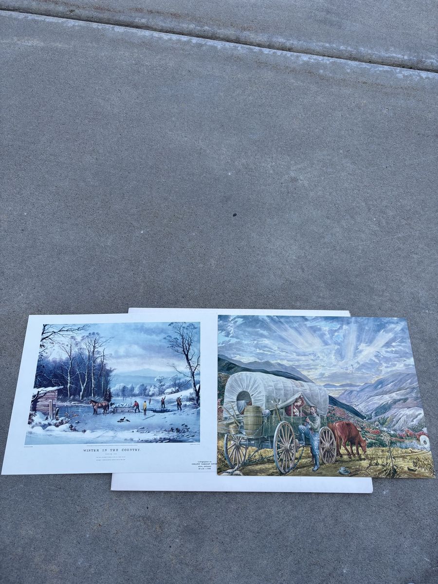 Vintage Currier & Ives Winter in the Country and Wagon Art Prints