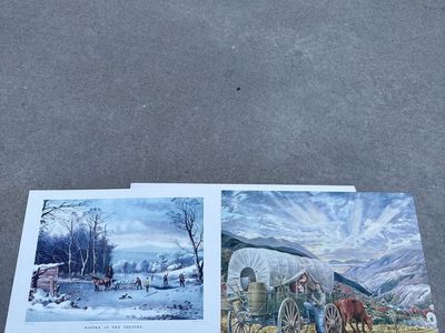 Vintage Currier & Ives Winter in the Country and Wagon Art Prints