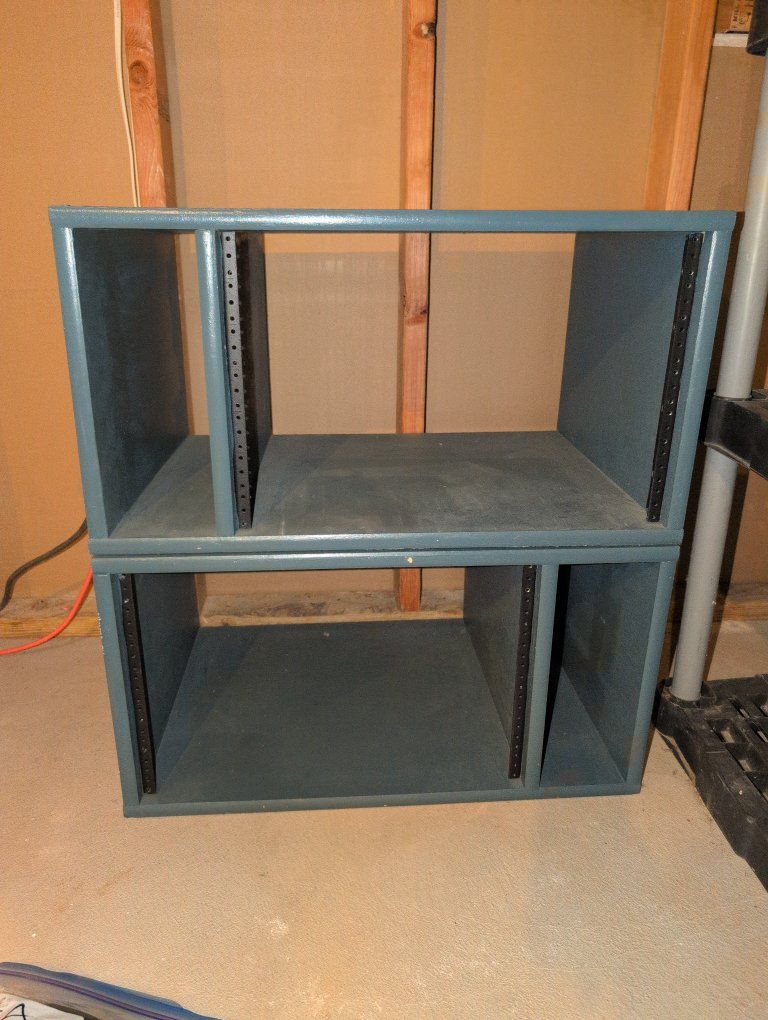 Custom 2-Tier Wooden Studio Equipment Rack Shelving Unit - Dark Blue