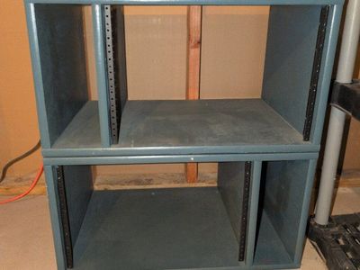 Custom 2-Tier Wooden Studio Equipment Rack Shelving Unit - Dark Blue