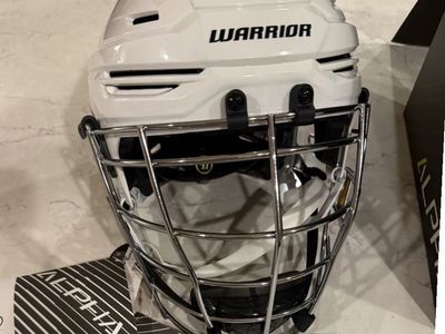 Box Lacrosse Warrior Fatboy Alpha Pro Helmet with Silver Cage - Size Large - White