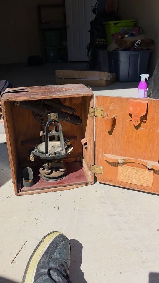 Vintage Keuffel & Esser Survey Transit Theodolite in Original Wooden Case Antique Engineering Tool