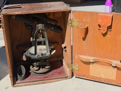 Vintage Keuffel & Esser Survey Transit Theodolite in Original Wooden Case Antique Engineering Tool