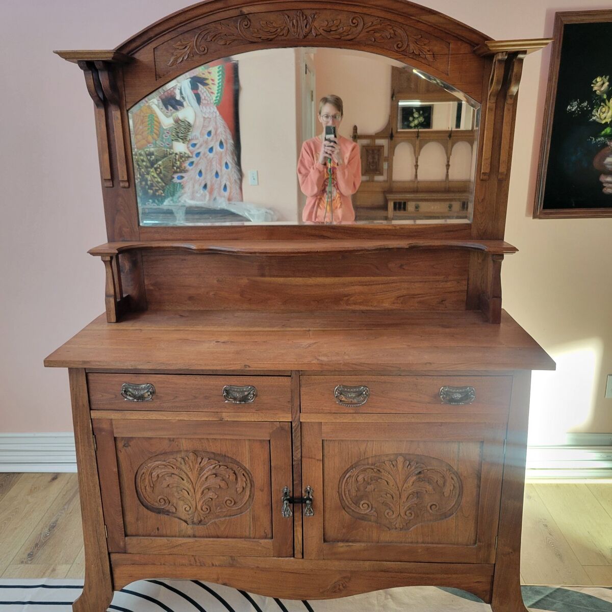 Antique tiger oak sideboard cabinet
