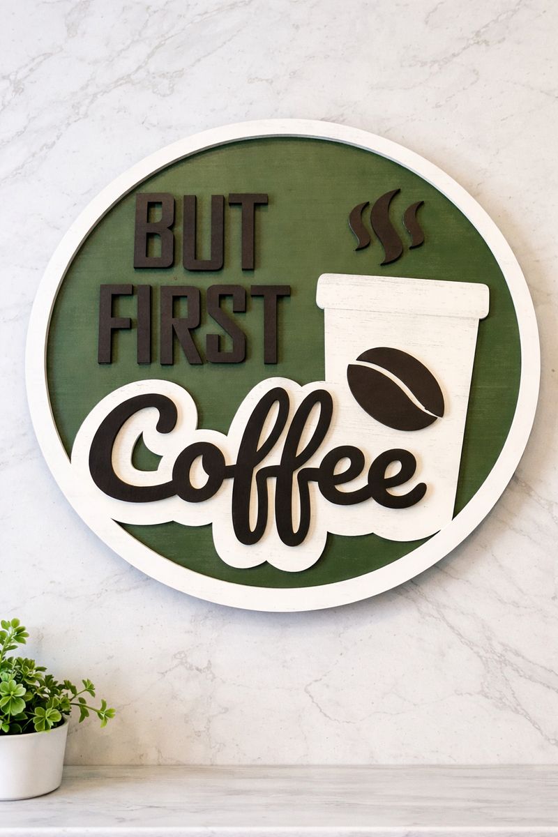 Custom 18" Wooden But First Coffee Sign