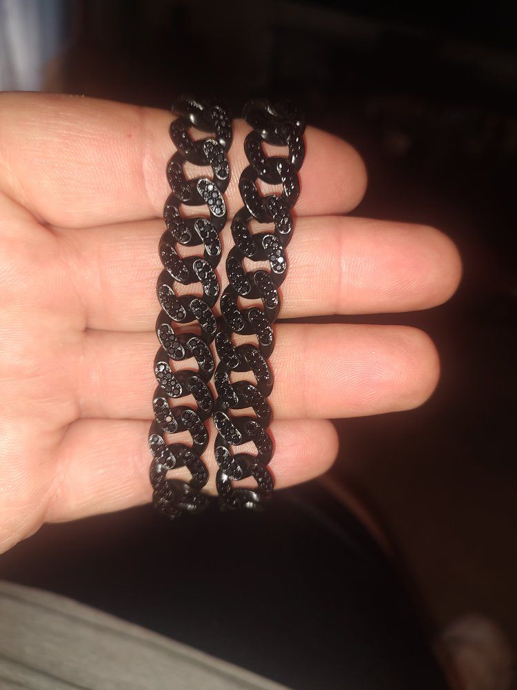 Unbranded Black Pavé Cuban Link Chain Bracelet/Anklet - Iced Out, Hip Hop Style